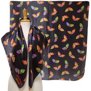 BOUTIQUE MOSCHINO SCARF BLACK SILK BUTTERFLY PRINT SQUARE 34"